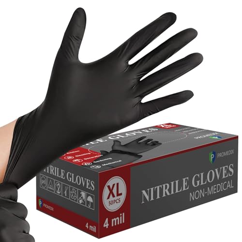PROMEDIX P Nitrile Disposable Gloves,4mil-100 Count,Gloves Disposable Latex Free,Powder Free for Cooking,Household,Food safe - size: Small, style: Black of 50