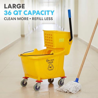 Simpli-Magic Commercial Mop Bucket with Side Press Wringer, 36 Quart, 50,000 Cycles Wringer, Industrial Mop Bucket with Wheels, Yellow, 79538A - size: One Pack - Mop Bucket