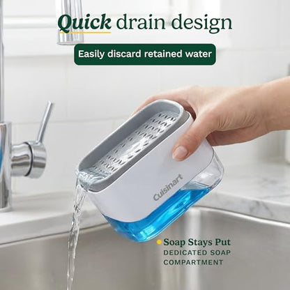 Cuisinart 2-in-1 Dish Soap Dispenser with Sponge Holder and Sponge for Kitchen Sink – Soap Pump Organizer Set with Tray, Countertop Caddy for Dishes, Dishwashing Liquid Dispenser, Sink Essentials - color: Gray/White