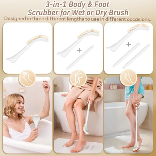 New Foot Brush & Foot File Set(2PCS), 3-in-1 Foot Scrubber in Shower, 10.2’’-27.5’’Adjustable Long Handle Foot Scrub Brush and Upgrade Foot File Callus Remover, Gift-Box Packed(White Set) - color: White+foot File