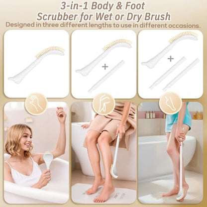 New Foot Brush & Back Scrubber Set 2PCS, 10.2''- 27.5'' Adjustable Foot Scrubber for Shower, 18.9'' Shower Back Scrubber with 3-Length Usage, Great Aid for People with Limited Mobility(White) - color: White Set