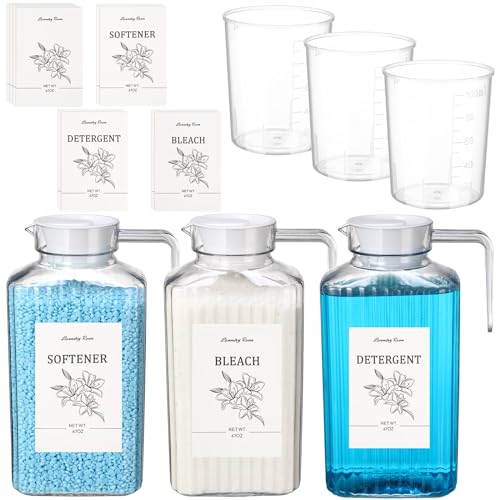 Potchen 3 Pack Laundry Detergent Dispenser Set, Clear Acrylic Liquid Detergent Container with Labels & Measuring Cups, Fabric Softener Dispenser for Laundry Room Organization(68 oz) - size: 68 oz