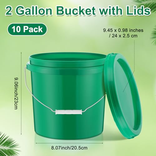 Tioncy 10 Pcs 2 Gallon Plastic Bucket with Lid Heavy Duty 2 Gallon Bucket Pail with Lid Handle for Storage Container Home Household Cleaning (Green) - color: Green