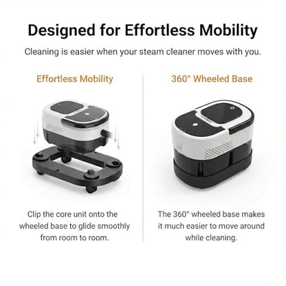 2-in-1 Steam Cleaner & Steam Mop for Home | 1.6L Tank for 60 Mins Runtime | 15s Fast Heat Up Portable Steamer with Wheels & 3-Level Handle | for Car, Tile Grout, Floor, Upholstery, 16-Piece Kit