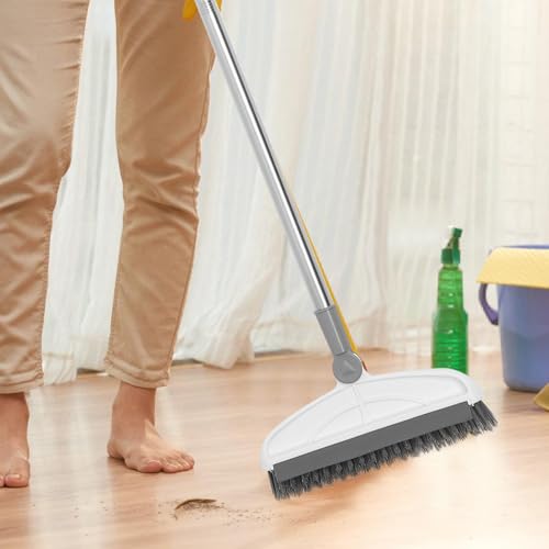 Homoyoyo Long Handle Floor Brush Scrub with Stiff Bristles for Bathroom and Shower Crevice Cleaning 126cm Grey-White Handle Sturdy Floor Scrubber for Tile