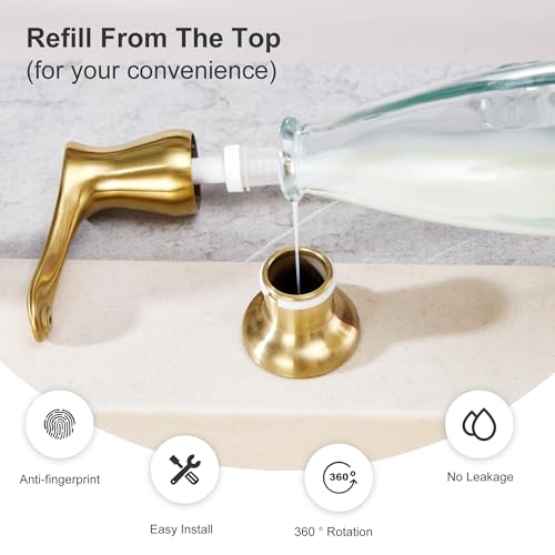 GAGALIFE Kitchen Sink Soap Dispenser Gold, Built in Soap Dispenser with 17 OZ Bottle, Refill from The Top, Liquid Dispenser for Kitchen Sink - color: Gold, size: with Bottle