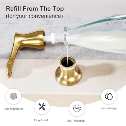 GAGALIFE Kitchen Sink Soap Dispenser Gold, Built in Soap Dispenser with 17 OZ Bottle, Refill from The Top, Liquid Dispenser for Kitchen Sink - color: Gold, size: with Bottle