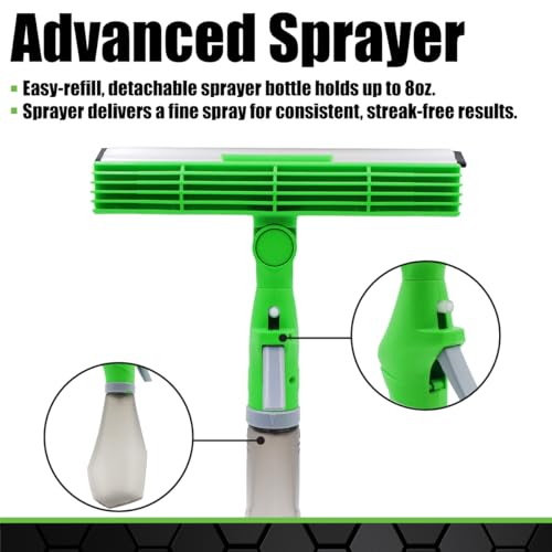 Grip Squeegee Window Cleaner - Multi-Angle 3 in 1 - Microfiber, Lint-Free, Non-Scratching, Swivel Head - Spray, Scrub, Squeegee - Perfect for Showers, Mirrors, Glass, and Countertops