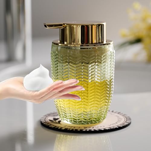CICUFY Foaming Hand Soap & Lotion Dispenser, Refillable Glass with Large Gold Pump(Barrel Pattern-Green) - color: Green, style: Foam/Barrel Pattern