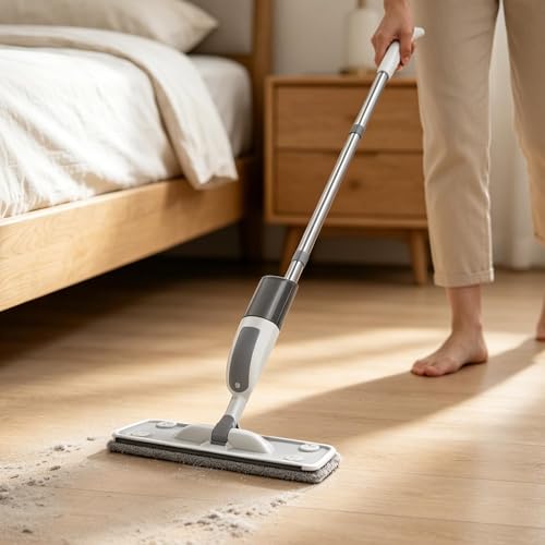 Spray Mop - Dry Wet Duster with Washable Pad, Flat Floor Cleaning Mop System, Water Spray Cleaner Tool, Reusable Pad Sweeping Device | for Kitchen Home Tile Laminate Apartment Bathroom