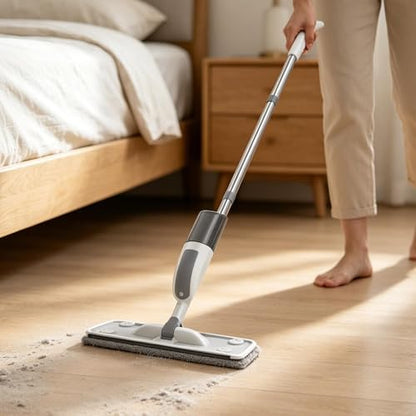 Spray Mop - Dry Wet Duster with Washable Pad, Flat Floor Cleaning Mop System, Water Spray Cleaner Tool, Reusable Pad Sweeping Device | for Kitchen Home Tile Laminate Apartment Bathroom