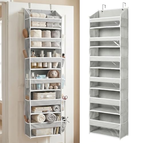 HOMELUX THEORY UPGRADED 6 Tiers Over The Door Organizer Hanging - 100D EXTRA THICK & 50lbs HUGE CAPACITY, 12 Side Mesh Pockets Over The Door Shoe Organizer, Hanging Closet Organizer (Light Gray, 1pc) - color: 2. Light Gray, size: Standard 1 set