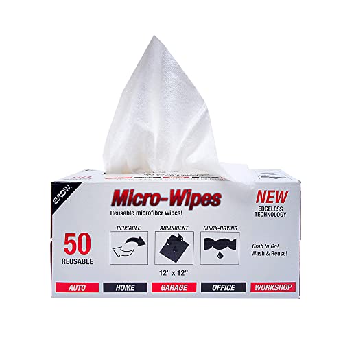 Eurow 200GSM Microfiber Cleaning and Drying Cloths with Dispenser Box, Reusable, Streak-Free, Scratch-Free, Ultra Absorbent, Edgeless for All Surface Types, 12x12in, 50-Pack, White - color: White