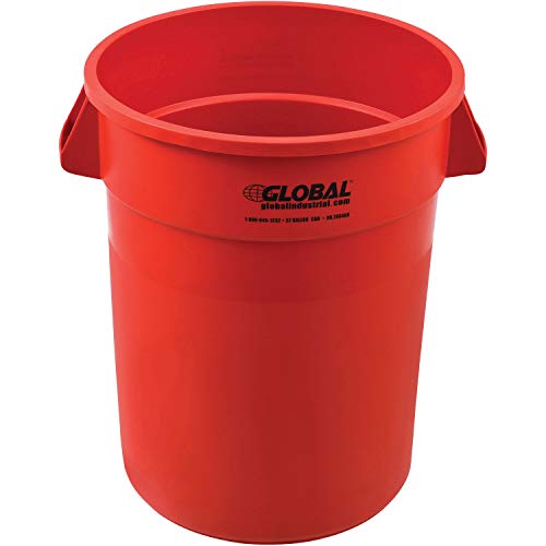 Global Industrial Commercial Round Trash Can, 32 Gallon Capacity, Plastic Garbage Can, Indoor and Outdoor Utility Trash Can, Red, 21-3/4"W x 27-1/2"H, No Lid - color: Red