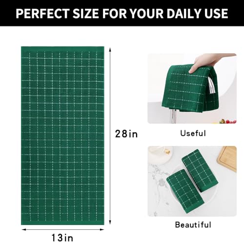 Homaxy 100% Cotton Terry Kitchen Towels(Dark Green, 13 x 28 inches), Checkered Designed, Soft and Super Absorbent Dish Towels, 6 Pack - color: Dark Green, size: 13 X 28 - 6 Pack