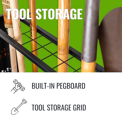 Teal Triangle Freestanding Tool Organizer, Heavy Duty Garage Storage Utility Cart Floor Stand Holds 250 lbs, Garden Tools Cleaning Supplies Bucket and More