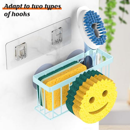 MURLONG Sponge Holder Smiley Face,Sink Caddy for Kitchen Sink,Sponge Holder with 2 PCS Suction Cups/1 PCS Adhesive Strips,Designed for Sponge,Soap,Dish Brush,Scrubber-Blue - color: Blue