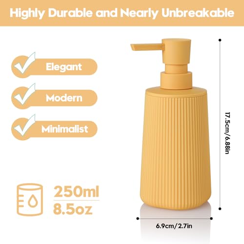 Small Soap Dispenser for Bathroom and Kitchen, Modern Farmhouse Striped Style Plastic Hand Soap Dish Soap Dispenser with Pump Matte Yellow - color: Yellow