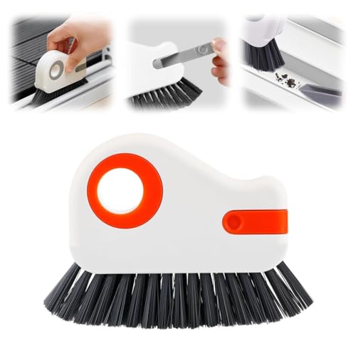 2 in 1 Groove Cleaning Brush, Window Track Cleaning Tools with Hard Bristles and Hidden Scraper, Crevice Brush for Sliding Door Track, Window Seal and Sill (Orange) - color: Orange