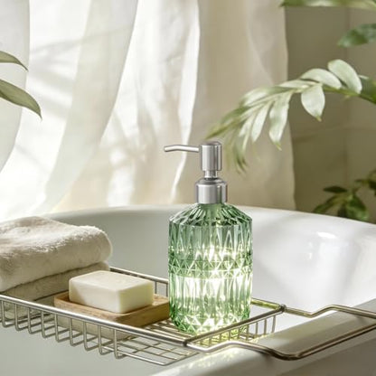 AmazerBath Soap Dispenser, 2 Pack Green Glass Soap Dispenser with Pump Stainless Steel, 14.2OZ Refillable Hand Soap Bottles Bathroom Kitchen - color: Green & Stainless Steel - 2 Pack