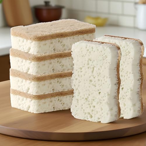 6 Count Non-Scratch Dish Sponges Kitchen, Cleans Fast Without Scratching, Dual Sided Kitchen Sponges, Long Lasting Cleaning Sponges for Dishes,Easy to Dry and Reusable-Brown Wave-Shaped