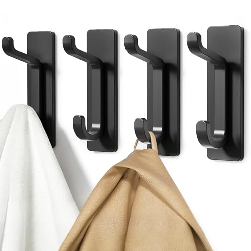 pickpiff Wall Hooks for Coat and Towel: 13LB Strong Adhesive Door Hanger Stick on, Black 4 Pack - color: Black, size: 4 Pack