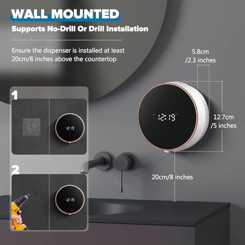 Automatic Soap Dispenser Foam Bathroom: Wall Mount Rechargeable Touchless Adjustable Auto Smart Electric Plastic White Foaming Soap Dispenser with Clock - Kitchen - Hand Dish Lotion Couple Kids - color: Foam White
