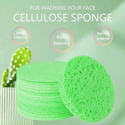 100-Count Facial Sponges Compressed Natural Cellulose Sponge Round Shape Face Sponge for Face Cleansing Exfoliating and Makeup Removal, Green - color: 100- Pack Green