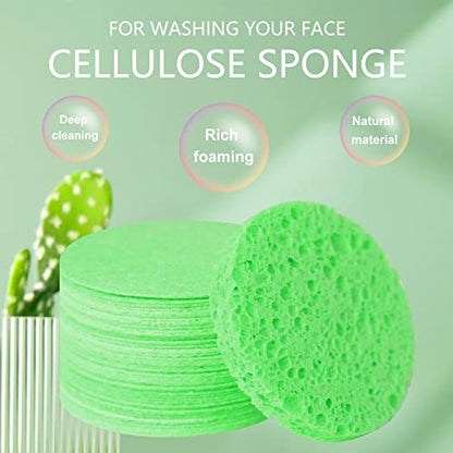 100-Count Facial Sponges Compressed Natural Cellulose Sponge Round Shape Face Sponge for Face Cleansing Exfoliating and Makeup Removal, Green - color: 100- Pack Green