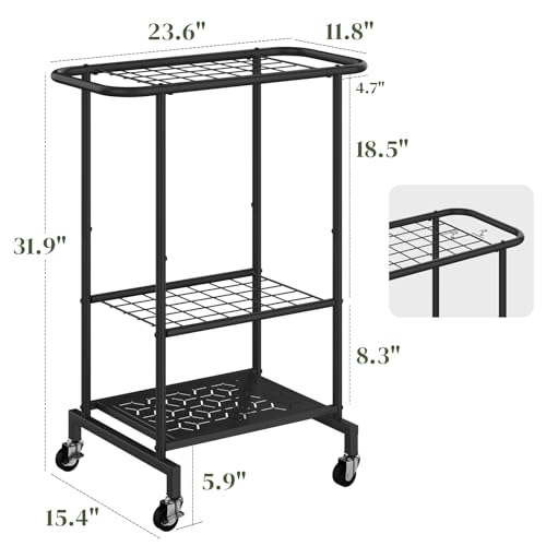 Garden Tool Organizer with Wheels, Yard Tool Rack Heavy Duty Steel Tool Organizer and Storage Holder Broom Holder for Garage, Shed, Patio, Indoor/Outdoor - style: Rack with Wheels