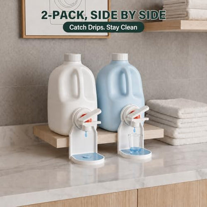 2-Pack Laundry Detergent Cup Holder & Fabric Softener Drip Catcher, Easy-Press Lever with Secure Spout Clamp, Removable Drip Tray & Non-Slip Pad, Helps Reduce Sticky Residue and Keep Washer Cleaner