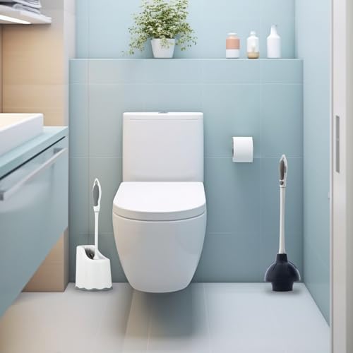 Superio Sink & Toilet Plunger with Toilet Bowl Brush and Holder Set - Dual-Purpose Drain Plunger with Mold-Resistant Rubber Head & Ergonomic Grip - size: Toilet Brush and Plunger Set