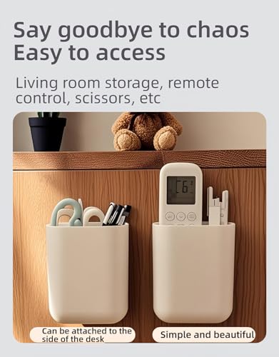 2-Pack Stick-On Wall Mount Remote Holder - No Drill, Damage-Free Adhesive for TV/AC Remotes, Phones, Pens, for Bathroom Kitchen Office - Fits Any Decor, White (Easy Install, Space-Saver)