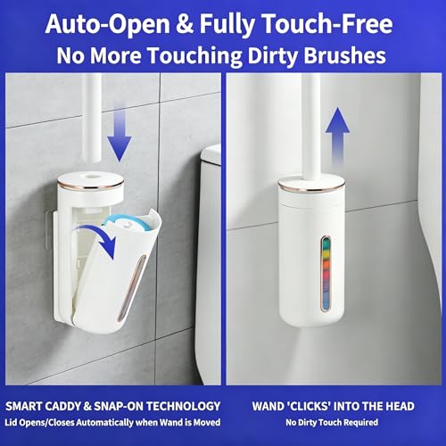 Disposable Toilet Brush, Wall-Mounted Touch Free, 24 Refills | Toilet Bowl Cleaner Wand Kit, Extended Long Handle, Pre-Soaked Concentrated Cleaner Sponge, Apartment, RV Bathroom Cleaning - size: 1 Brush+24 Refills