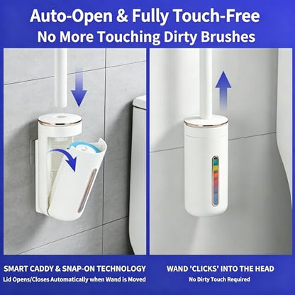 Disposable Toilet Brush, Wall-Mounted Touch Free, 24 Refills | Toilet Bowl Cleaner Wand Kit, Extended Long Handle, Pre-Soaked Concentrated Cleaner Sponge, Apartment, RV Bathroom Cleaning - size: 1 Brush+24 Refills