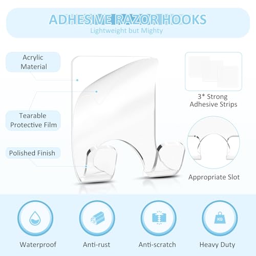 VIS'V Shower Wall Adhesive Razor Holder for His and Hers, Clear, 2 Pcs | Acrylic Material, Clear Invisible Design, Peel and Stick, Fit for Smooth Flat Surfaces - color: Clear