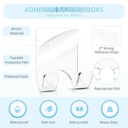 VIS'V Shower Wall Adhesive Razor Holder for His and Hers, Clear, 2 Pcs | Acrylic Material, Clear Invisible Design, Peel and Stick, Fit for Smooth Flat Surfaces - color: Clear