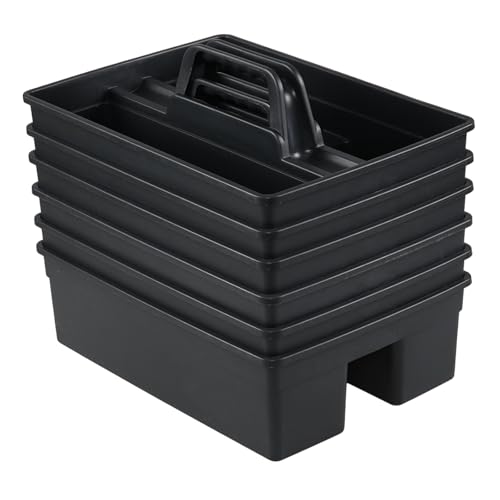 Set of 6 Plastic 3 Compartments Cleaning Supplies Caddy with Handle | Commercial Cleaning Caddy Organizer, Portable Plastic Tote Organizer for Shower, Bathroom, Kitchen