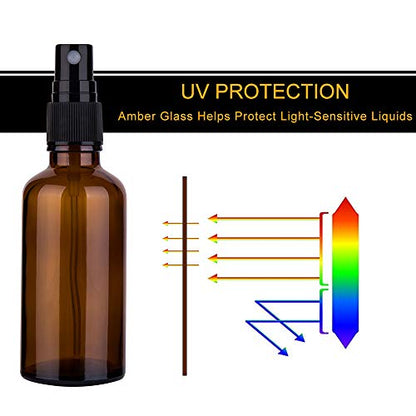 6 Pack Amber Glass Spray Bottles for Essential Oils, 2oz Small Fine Mist Travel Empty Spray Bottle for Hair and Plants - color: Amber-6 Pack