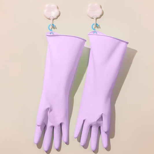 Durable Tendon Skin-Friendly Cleaning Cloths - Reusable Waterproof,Non-Slip Household Dishwashing Rubber Gloves - color: Purple, size: Medium(Hook Type)