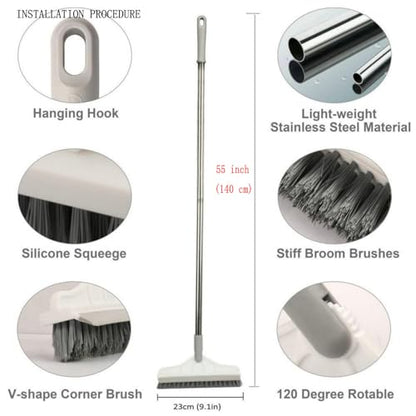 2 in 1 Cleaning Floor Scrub Brush Floor Brush Scrubber New Upgraded 53.5" Long Handle Grout Brush Scrape V-Shape Stiff Bristle Cleaning Brush with Squeegee 120°Rotating Tile Brush for Bathroom - color: White