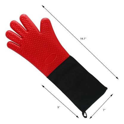 1 Pair Extra Long Professional Oven Mitts, Non-Slip Silicone Grip Heat Resistant,19.7" Length,Up to 572℉ for BBQ Cooking Baking Grilling (Red) - color: Red