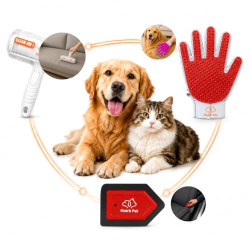 Pet Hair Removal for Home & Car 3-in-1 – Reusable Dog & Cat Removal Kit with Pet Tool, Glove, Mini Detail Cleaning & Furniture Hair Remover for Couch, Upholstery & Car Seats (Red, Combo 3-in-1) - color: Red, size: Combo 3-in-1
