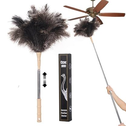Extendable Ostrich Feather Duster, Natural Ostrich Feathers Long Handle Duster for Cleaning, 47” Soft & Fluffy Feather Duster for High Ceilings, Fans, Walls, Furniture, Home Dusting - color: Ivory B1