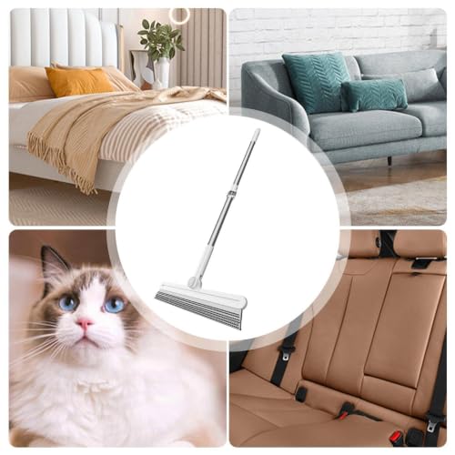 Carpet Rake for Pet Hair Removal | 2026 Model 2-in-1 Silicone Double-Sided Pole Extendable Pet Hair Remover, Floor Squeegee Broom for Marble Tiles Cement Glass Window Bathroom Decks Home