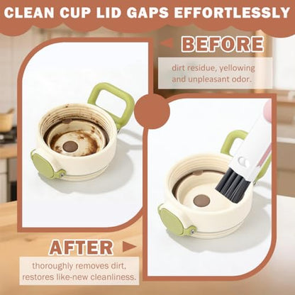 3 in 1 Cup Lid Cleaning Brush, Multifunctional Crevice Gap Cleaner for Tumbler Water Bottle Lid, Deep Clean Tool for Home Kitchen, Red Blue White（3 PCS） - color: Red, Blue, White(bear)