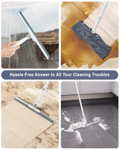Heavy Duty Floor Squeegee for Concrete Floor– 16.7” Silicone Broom with Cloth Clip Design, 53” Extendable Window Cleaner, Bathroom Mop for Garage, Bathroom, Garage, Tile, Patio &Shower