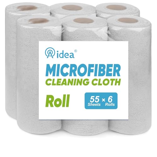 AIDEA Microfiber Cleaning Cloth 330 Sheets 6 Roll, Grey Microfiber Towels for Cars, Shop Towels, Shop Rags Washable, Cleaning Rags Reusable Paper Towels for Automotive, Workshops, House,11×9" - color: Grey, size: 55 Count (Pack of 6)