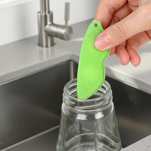 6 Pcs Bean Bottle Cleaning Sponge Reusable Bean Shape Water Bottle Cleaning Sponge Magic Heat Resistance Pod Sponges with Ceramic Balls Green Shaped Internal Tools of Small Mouth