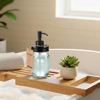SheeChung 16 Oz Mason Jar Liquid Soap Dispenser, Glass Hand Soap Dispenser, Stainless Steel Pump Lid, Refillable Lotion Dispensers for Bathroom Countertop Kitchen (1, Black) - color: Black-1 Pack, Regular Mouth